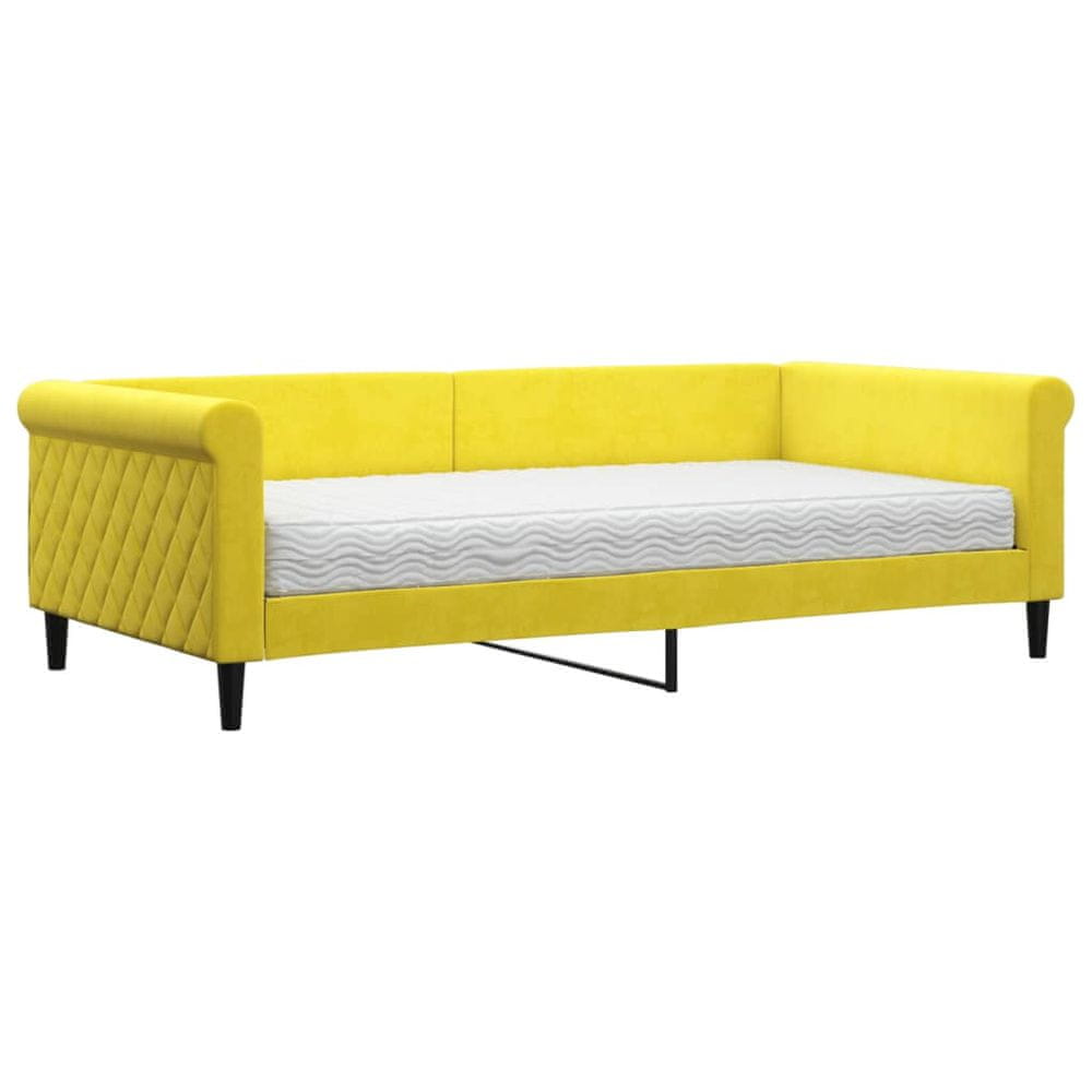 Vidaxl Denná posteľ s matracom žltá 100x200 cm zamat