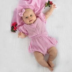 Baby Nellys 3-dílná mušelínová soupravička, body, kraťasky + čelenka GIRL, růžová
