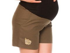 Be MaaMaa Těhotenské lněné kraťasy s růžičkou, khaki, vel. M - M (38)