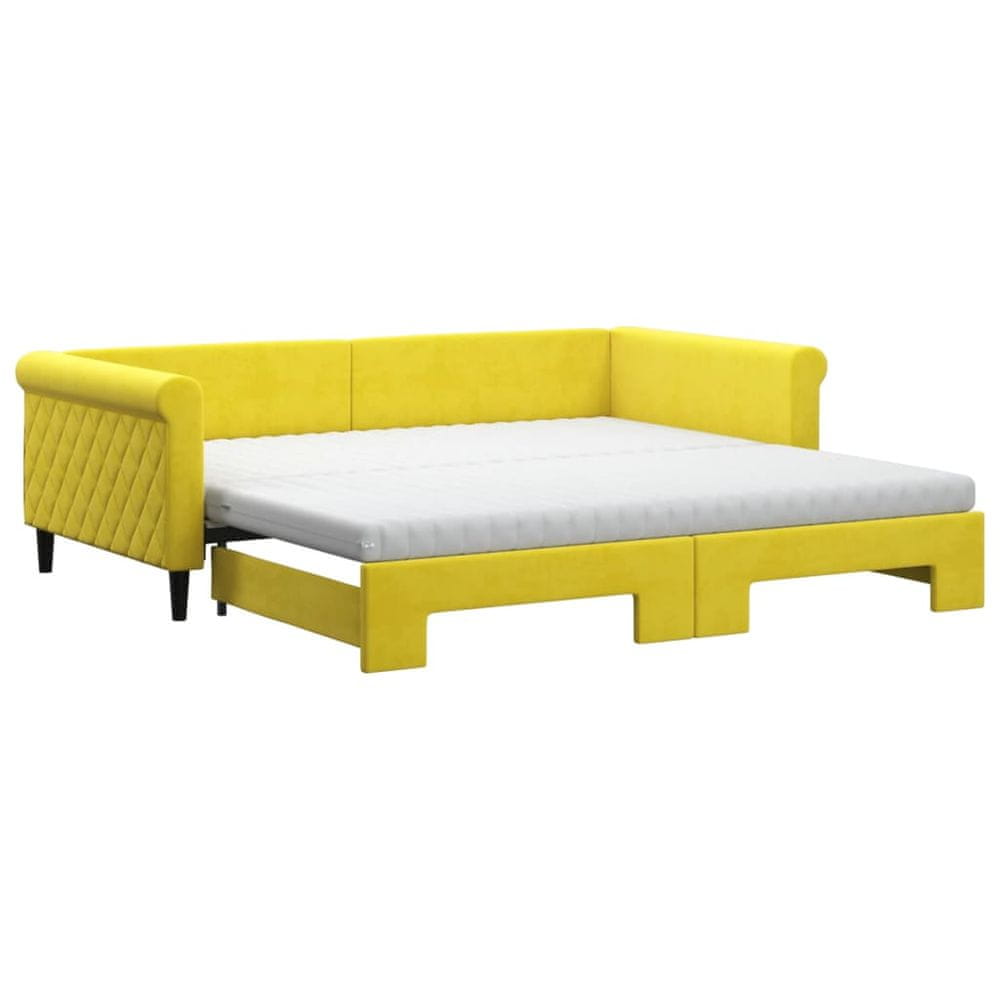 Vidaxl Rozkladacia denná posteľ s matracmi žltá 100x200 cm zamat