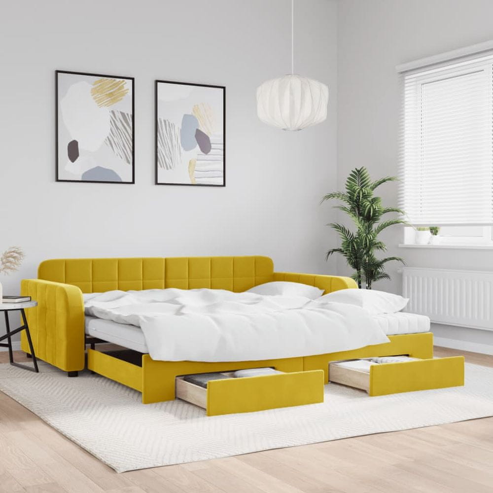 Petromila vidaXL Rozkladacia denná posteľ so zásuvkami žltá 100x200 cm zamat