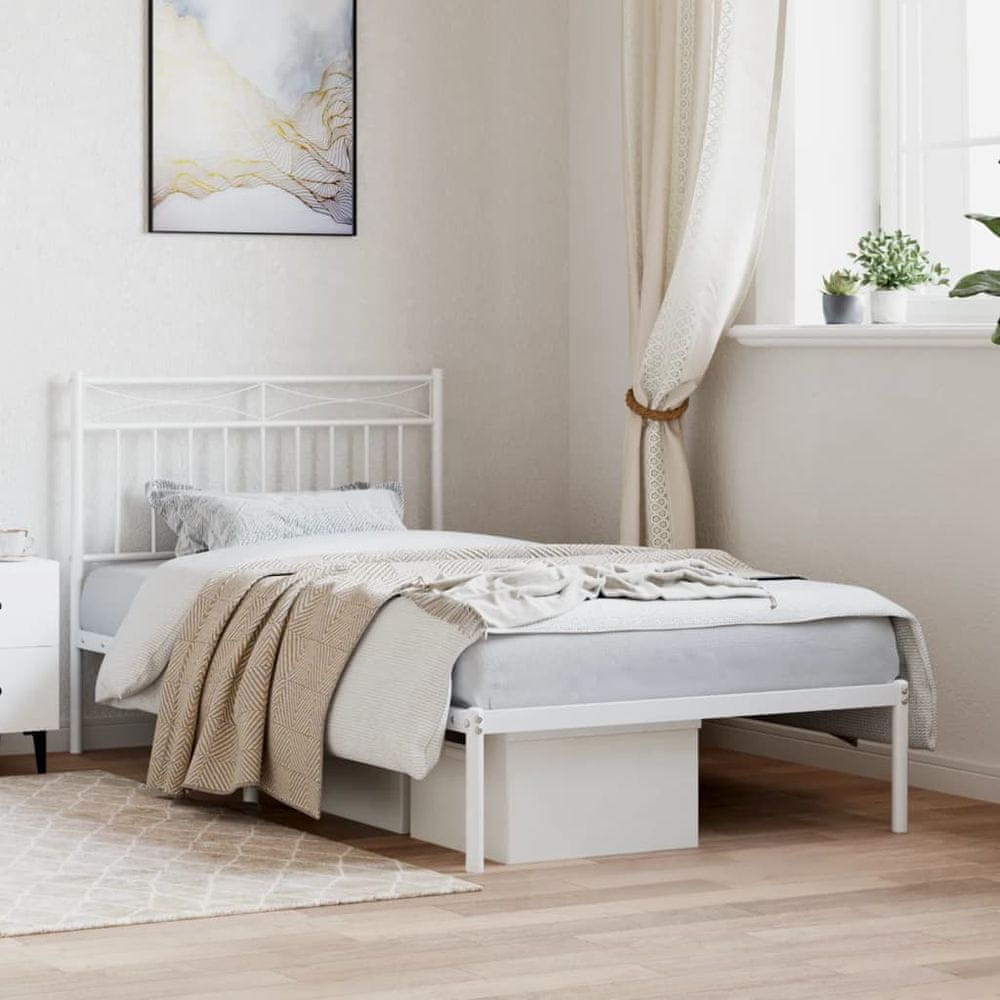 Petromila vidaXL Kovový rám postele s čelom biely 100x190 cm