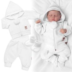 Baby Nellys 3-dílná souprava Hand made, pletený kabátek, kalhoty a botičky, bílá, vel. 68 - 74 (6-9m)