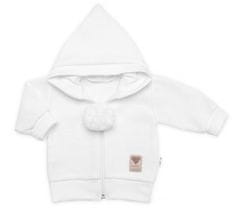 Baby Nellys 3-dílná souprava Hand made, pletený kabátek, kalhoty a botičky, bílá, vel. 68 - 74 (6-9m)