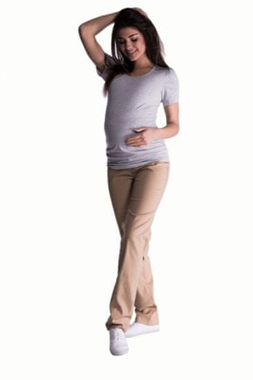 Be MaaMaa Bavlněné, těhotenské kalhoty s regulovatelným pásem - béžové