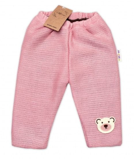Baby Nellys Oteplené pletené kalhoty Teddy Bear, Baby Nellys, dvouvrstvé, růžové