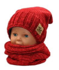 Baby Nellys BABY NELLYS Podzimní/zimní čepice s komínkem - červená melír