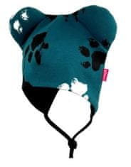 Bexa dvouvrstvá čepice na zavazování s oušky + šátek - Tlapky, petrolejová