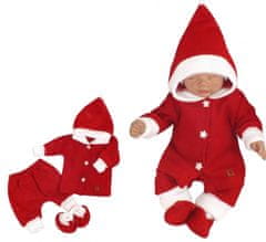 Z&Z Z&Z 3-dílná pletená souprava, kabátek, kalhoty a botičky Baby Santa, červená, vel. 74