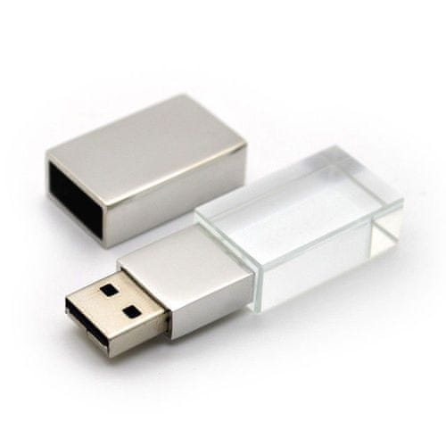 CTRL+C USB KRYSTAL strieborný, kombinácia sklo a kov, LED podsvietenie