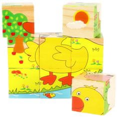 WOWO Drevené vzdelávacie puzzle kocky - Farma 6v1, 9 kusov