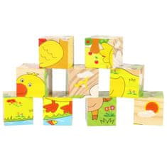 WOWO Drevené vzdelávacie puzzle kocky - Farma 6v1, 9 kusov