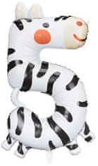 WOWO Fóliový Narodeninový Balón v Tvare Čísla 5 - Dizajn Zebra, Rozmery 42x81 cm