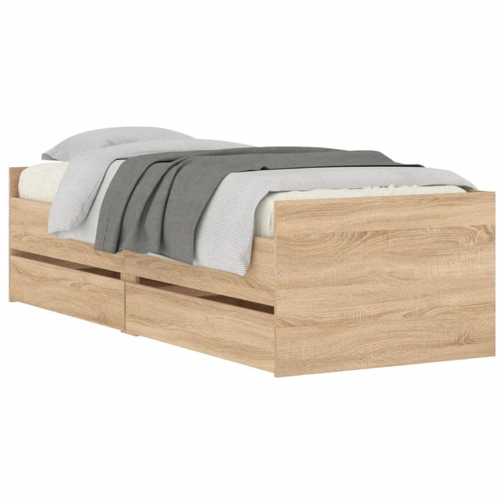 Vidaxl Rám postele so zásuvkami dub sonoma 75x190 cm malé jednolôžko
