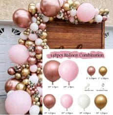Balónová girlanda ružová, zlatá a biela 146 ks
