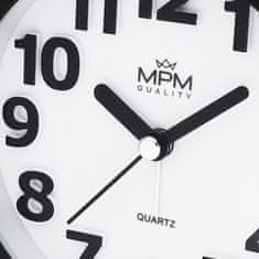 MPM QUALITY Analógový kovový budík Happy Morning C01.4056.90, čierny