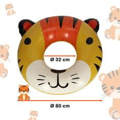 WOWO Nafukovací Plavecký Kruh s Motívom Tigra, 80 cm, Nosnosť do 60 kg