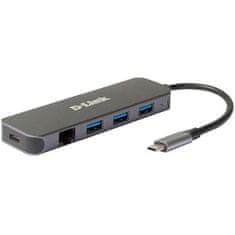 D-Link USB Hub 5v1 z USB-C na Gigabit Ethernet a funkcí Power Delivery - šedý