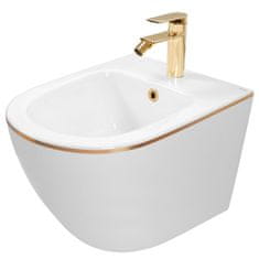 REA Carlo Mini Gold Edge, závesná WC misa 490x370 mm + bidet 495x370 mm, biela so zlatým okrajom, 46327