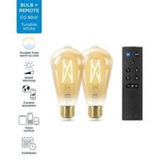 WiZ WiZ SET 2x LED žiarovka E27 ST64 Filmant amber 6,7W (50W) 640lm 2000-5000K IP20, stmievateľné plus ovládač