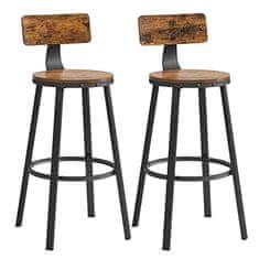 shumee Barové stoličky, kuchynské stoličky, súprava 2 ks vysokých barových stoličiek s operadlom, oceľový rám, výška sedadla 73 cm, jednoduchá montáž, priemyselné, rustikálne hnedá a čierna LBC026B01V1