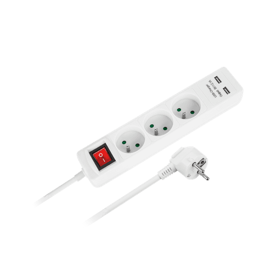 shumee Rebel napájací predlžovací kábel 3 zásuvky + 2 USB zásuvky s vypínačom - 5 m