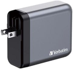 VERBATIM cestovní adaptér GNC-140, GaN, 2xUSB-C PD 140W, USB-C PD 20W, USB-A QC