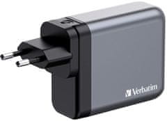 VERBATIM cestovní adaptér GNC-140, GaN, 2xUSB-C PD 140W, USB-C PD 20W, USB-A QC