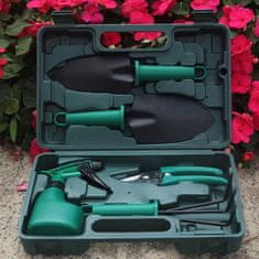 Vixson Kompaktná sada na záhradkárske práce v kufríku (2x rýľ, 1x hrable, 1x nožnice, 1x postrekovač) | GARDIKIT