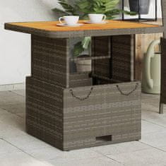 Vidaxl Záhradný stôl sivý 80x80x71 cm polyratan a akáciový masív