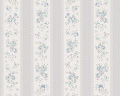 A.S. Création Vliesové tapety 39069-3 Maison Charme - kvetinová s pásikmi, modrošedá