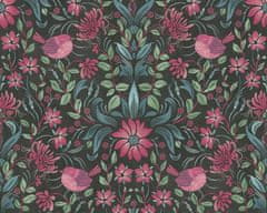A.S. Création Vliesové tapety 39075-1 Maison Charme - kvietkovaná ružovozelená s tmavým pozadím
