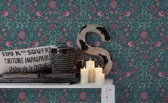 A.S. Création Vliesové tapety 39075-4 Maison Charme - kvietkovaná ružová na tyrkysovom pozadí