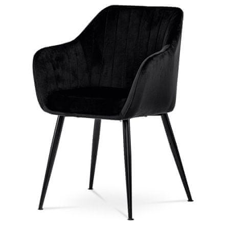 Autronic Moderní jídelní židle Jídelní židle, potah černá matná sametová látka, kovové nohy, černý matný lak (PIKA BK4)