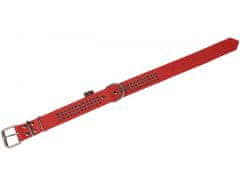 DINO Červený trojradový kožený obojok s cvočkami, obojok pre psa 40mm/67cm 