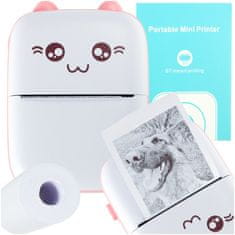 WOWO Mini Termotlačiareň Drukotek pre Štítkové Fotografie s USB Káblom - Ružová Mačka