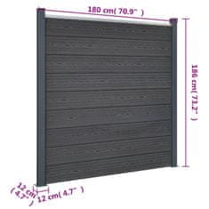 Vidaxl Sada plotových panelov sivá 872x186 cm WPC