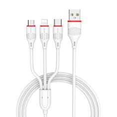 Borofone  BX17 Enjoy 3 v 1 kábel - USB na typ C, Micro USB, Lightning - 2,4 A 1 meter biely