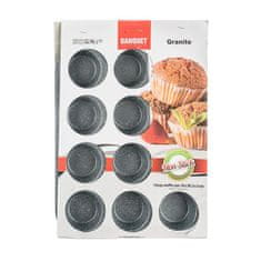 Banquet Forma na 12 muffinov s nepriľnavým povrchom GRANITE 35 x 26,5 x 3 cm, súprava 3 ks