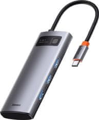 Noname Baseus Metal Gleam Series 5v1 HUB Type-C (USB-C PD 100W, 3* USB 3.0, HDMI) šedá