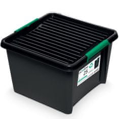 EDANTI Plastový Úložný Eco Box Kontajner S Vekom Škatuľa Pre Garáž Skladu Pivnice Čierna 25 L