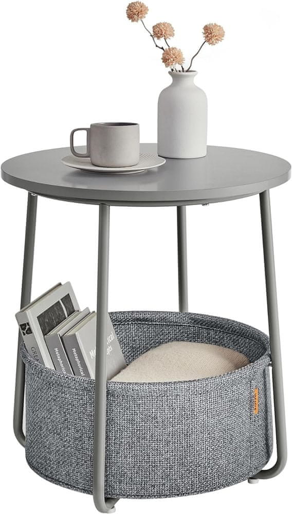 shumee Malý okrúhly bočný koniec, moderný nočný stolík s látkovým košíkom, nočný stolík do obývačky, spálne, sivá holubica + bridlicová sivá