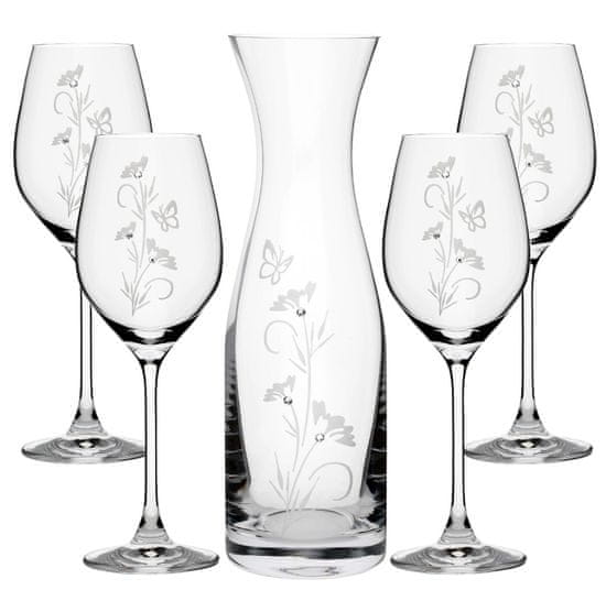 Celebration Súprava na víno VITAL Fľaša + poháre na víno Flowers Crystals (1+4ks)