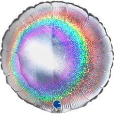 Grabo Nafukovací balónik okrúhly 46cm holografický s glitrami strieborný -