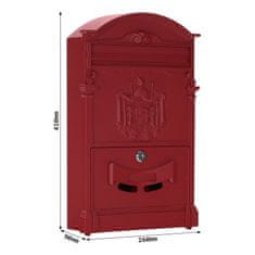 Rottner Ashford poštová schránka červená | Cylindrický zámok | 26 x 41 x 9 cm