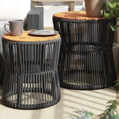 Petromila vidaXL Záhradné bočné stolíky s drevenou doskou 2 ks čierne polyratan