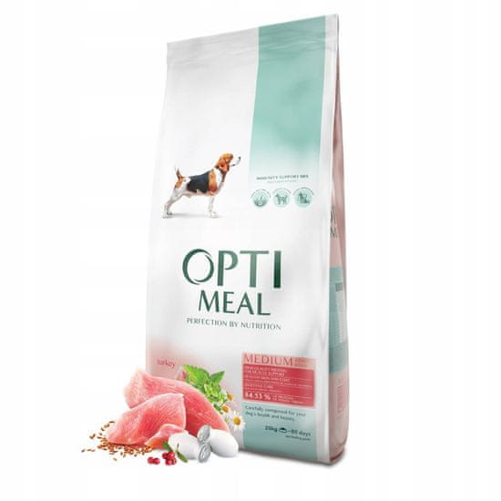 OptiMeal suché krmivo pre psy stredných plemien s morčacím mäsom 20 kg