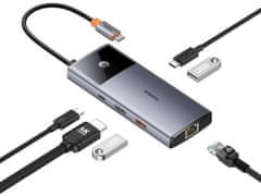 BASEUS Dokovací stanice Metal Gleam 2 Series 6v1 šedá (2xUSB 3.0, USB-C, USB-C PD, HDMI, Ethernet RJ) B00061802813-00