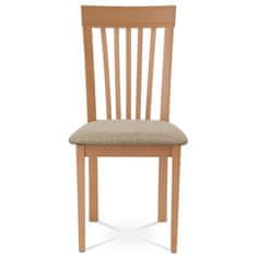Autronic Drevená jedálenská stolička Jídelní židle, masiv buk, barva buk, látkový béžový potah (BC-3950 BUK3)