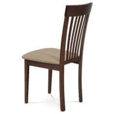 Autronic Drevená jedálenská stolička Jídelní židle, masiv buk, barva ořech, látkový béžový potah (BC-3950 WAL)